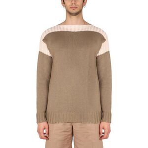 FENDI Cotton Boat Neck Sweater Men Beige Sweaters & Cardigans